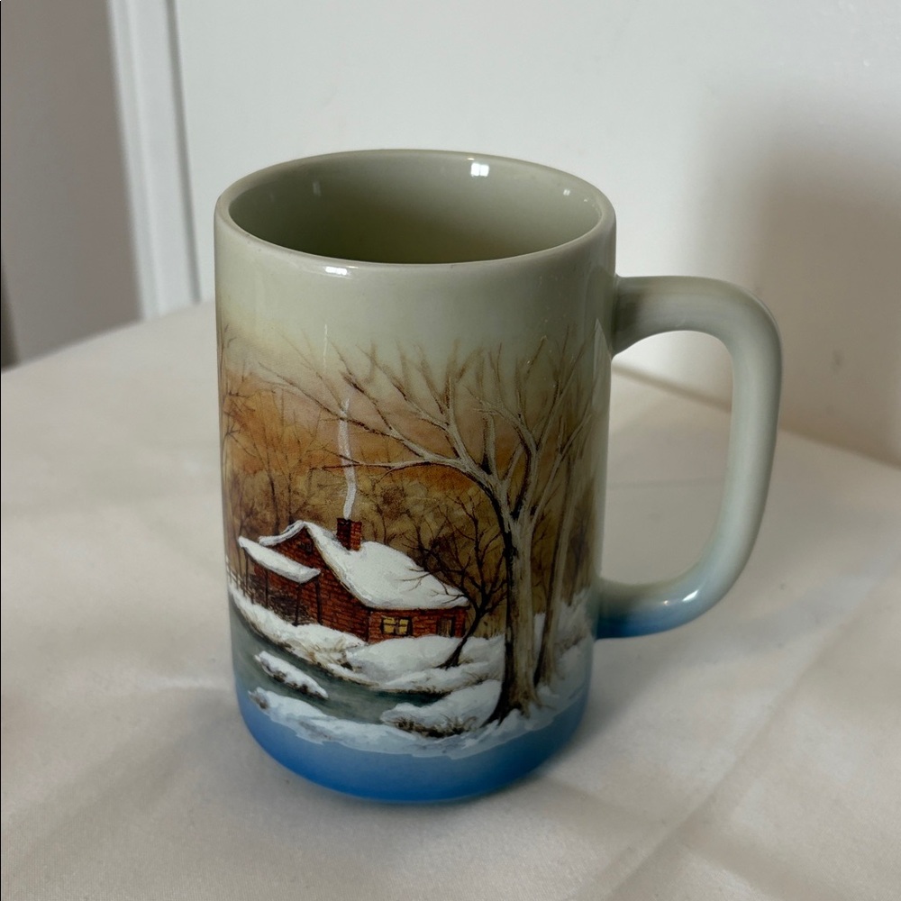 VINTAGE Otagiri winter log cabin coffee mug Made in Japan
